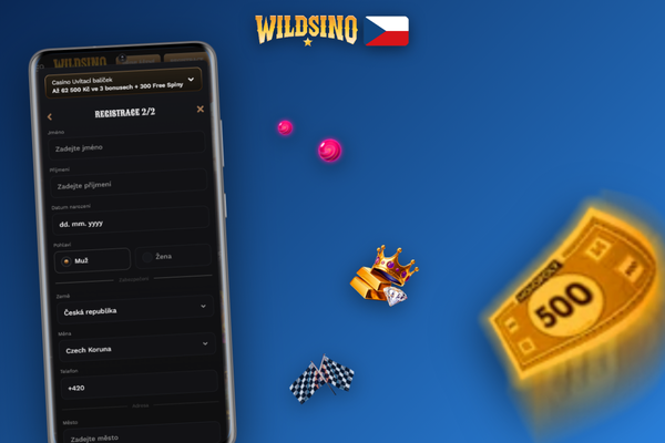 Dashboard Wildsino po vytvoření účtu s přehledem zůstatku v CZK a bočním menu