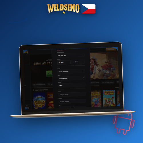 Wildsino registrace na notebooku a mobilu s uvítacím balíčkem pro české hráče